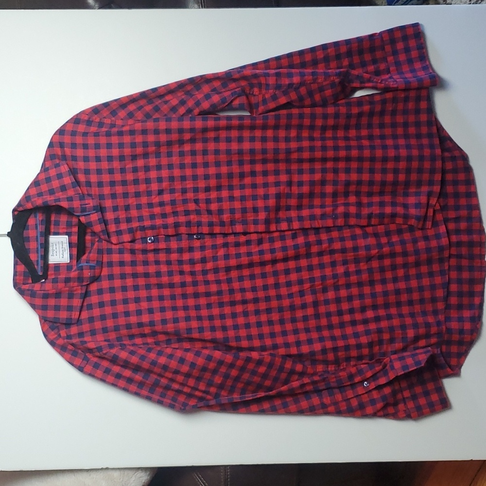 Bespoke Madison Ave. Trim Fit Shirt in Red + Blue Check